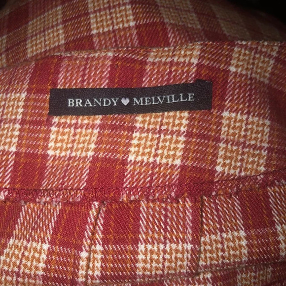 Brandy MELVILLE Sz XS Women's Red Rust White Plaid Academia Front Slit Skirt - Picture 2 of 4